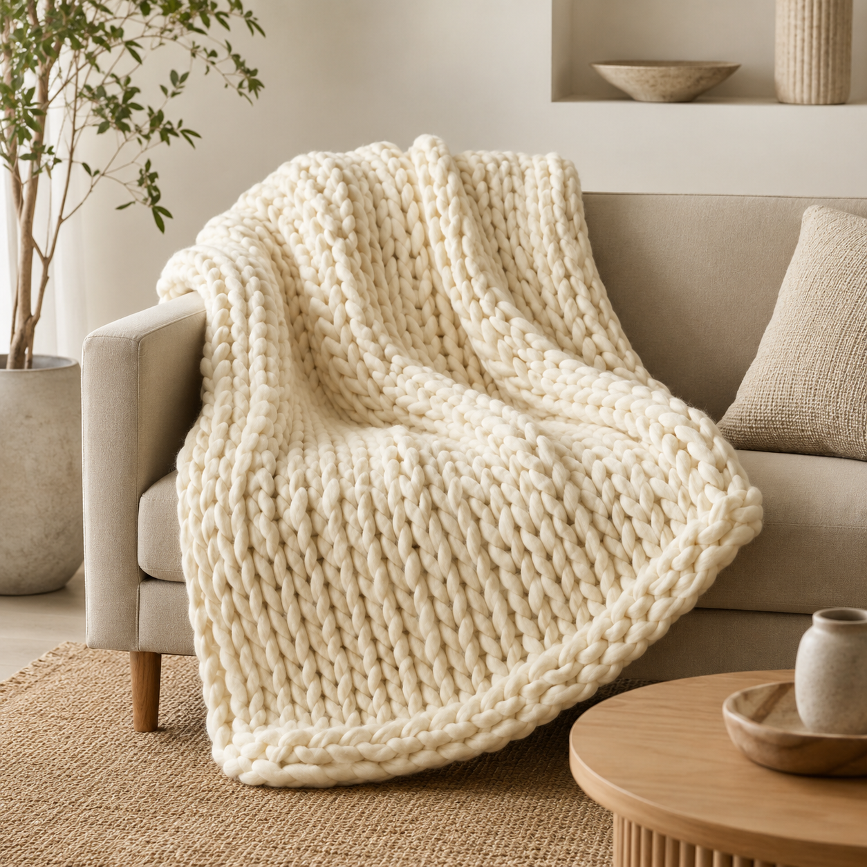 Slimnovacare™ Ivory Cloud Chunky Knit Throw Blanket