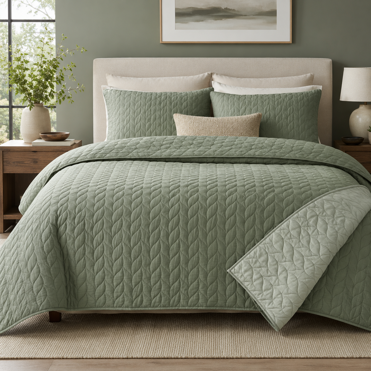 Slimnovacare™ Sage Leaf Quilted Bed Blanket