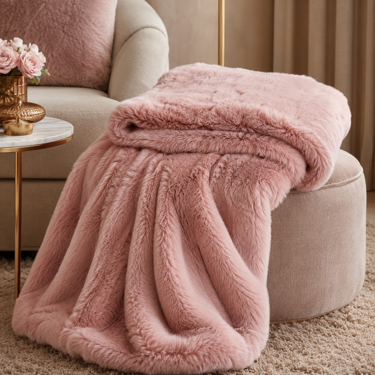 Slimnovacare™ Blush Velvet Plush Faux Fur Blanket