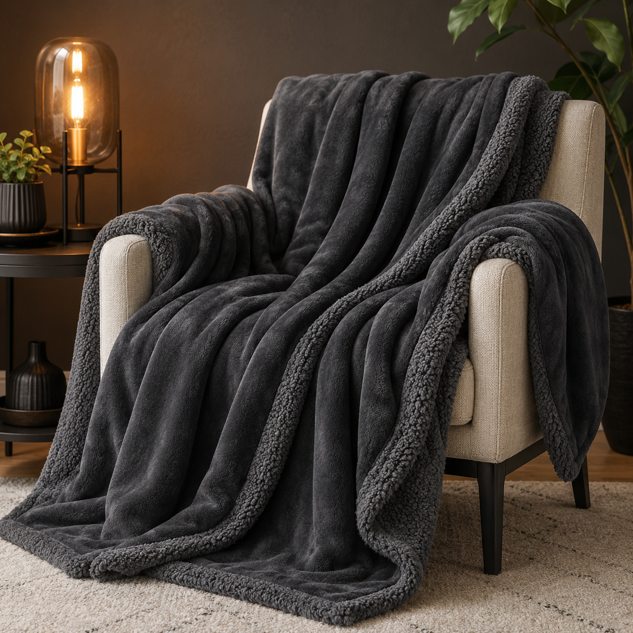 Slimnovacare™ Charcoal Sherpa Comfort Throw Blanket