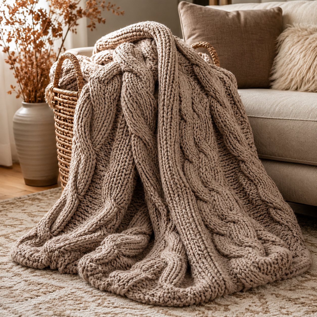 Slimnovacare™ Taupe Basket Cable Knit Blanket